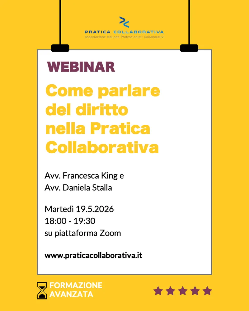 Locandina: Come parlare del Diritto nella Pratica Collaborativa