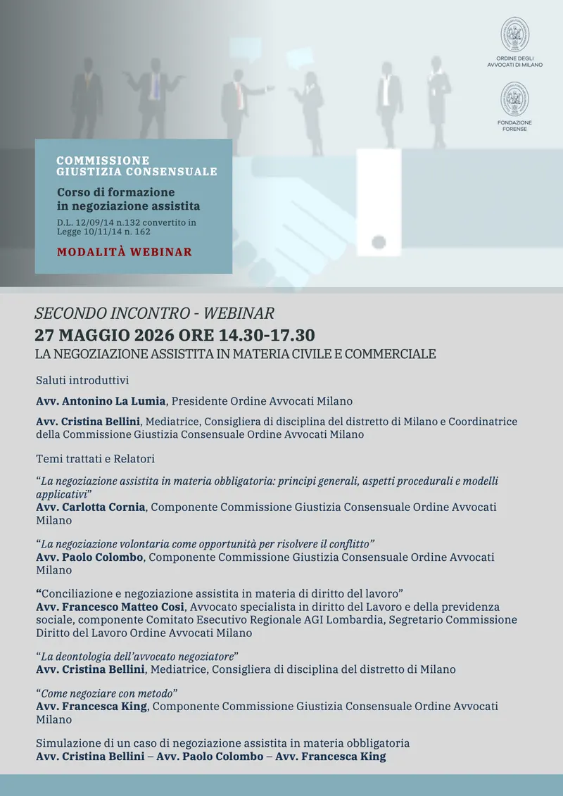 Locandina: La negoziazione assistita in materia civile