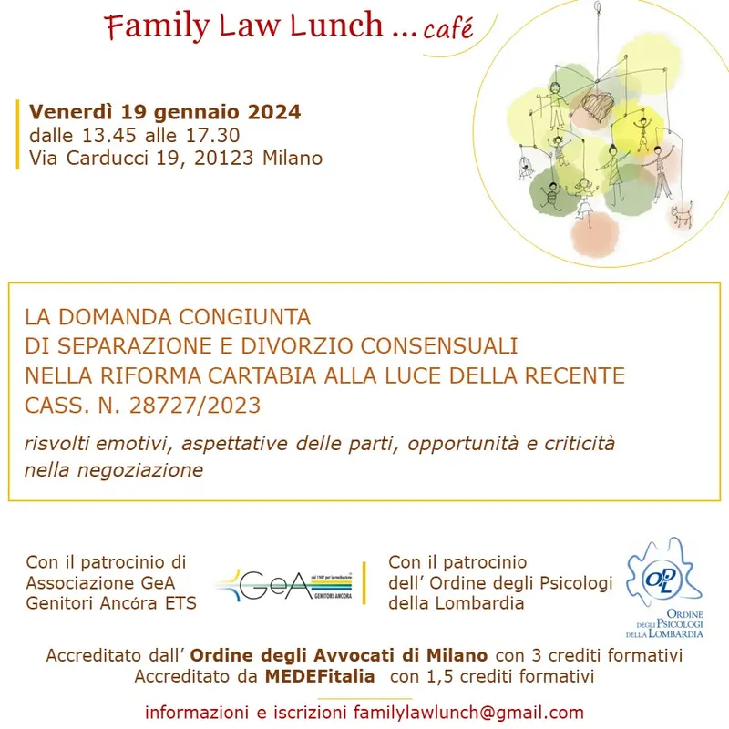 Locandina: La domanda congiunta di separazione e divorzio consensuali nella Riforma Cartabia alla luce della recente sentenza Cass. 28725/2023