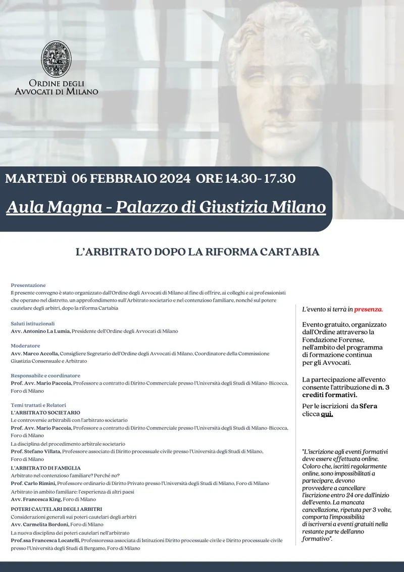 Locandina: L’Arbitrato dopo la Riforma Cartabia